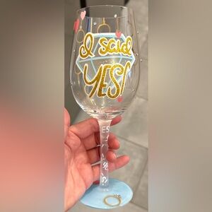 "I Said Yes" Light Blue and Gold Bridal Wine Glass